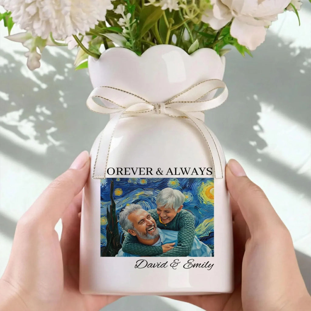 Forever And Always - Personalized Ribbon Tie Flower Vase