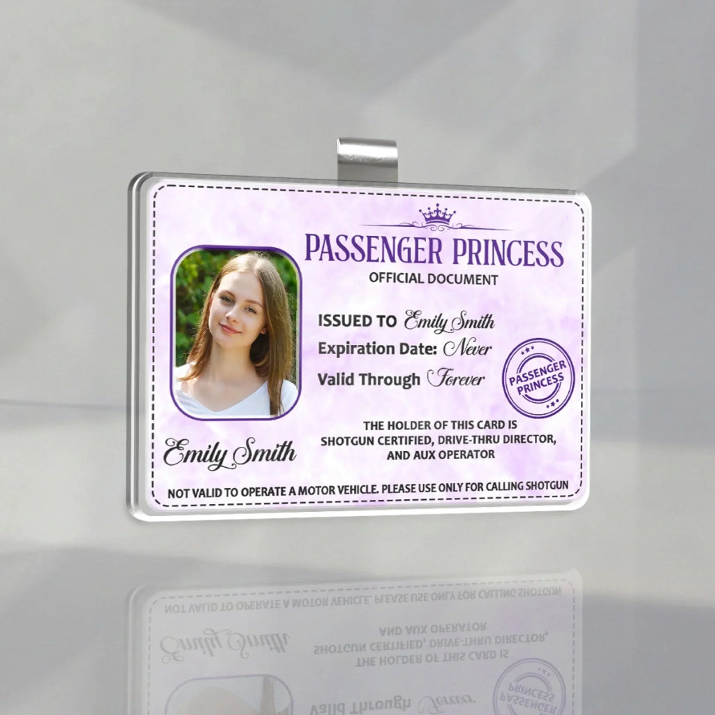 Passenger Princess - Personalized Acrylic Car Visor Clip