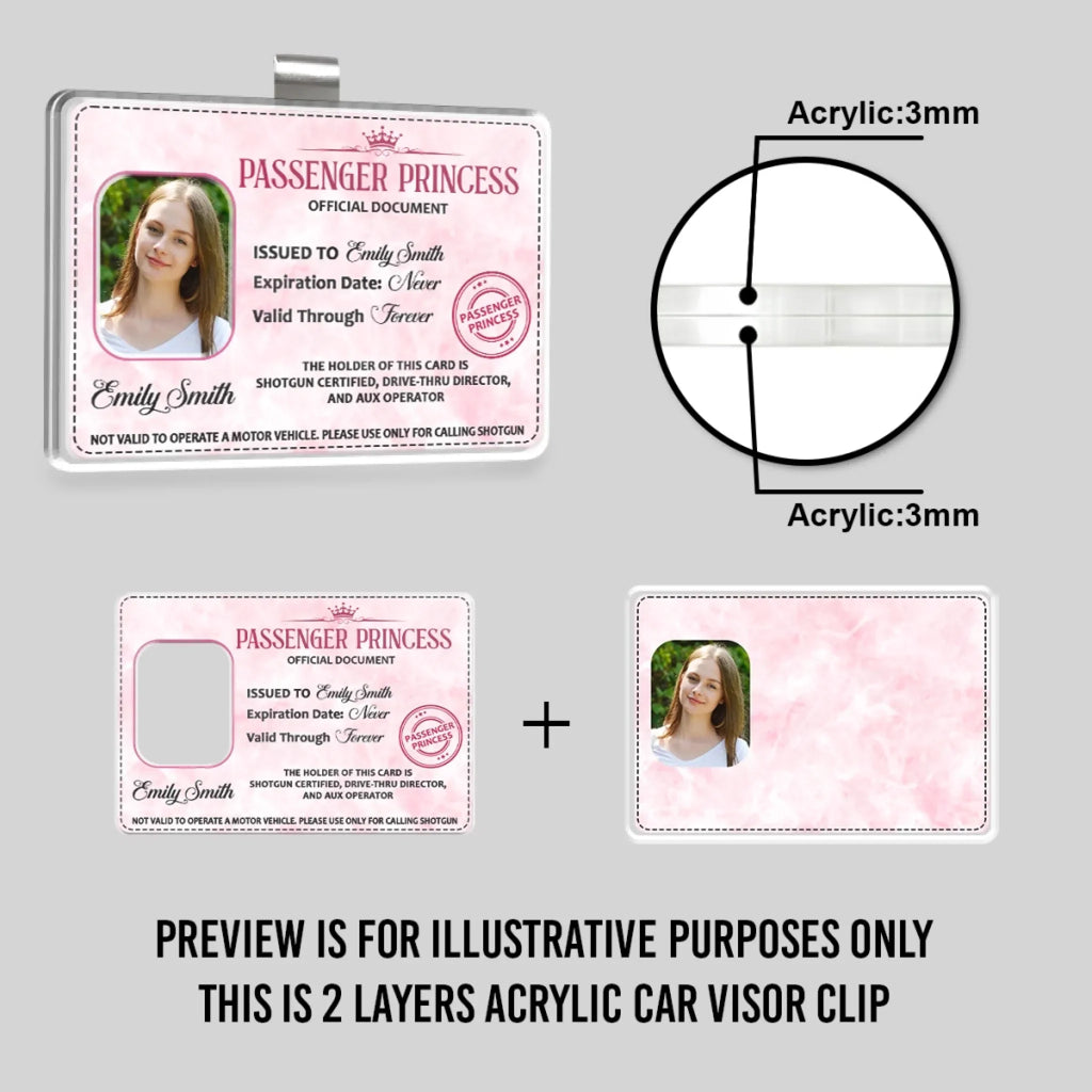 Passenger Princess - Personalized Acrylic Car Visor Clip