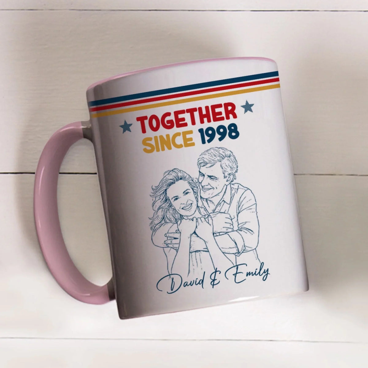 Custom Photo Anniversary Keepsake Gifts For Couple • Together Since Sketch Line Art Retro - Personalized Accent Mug