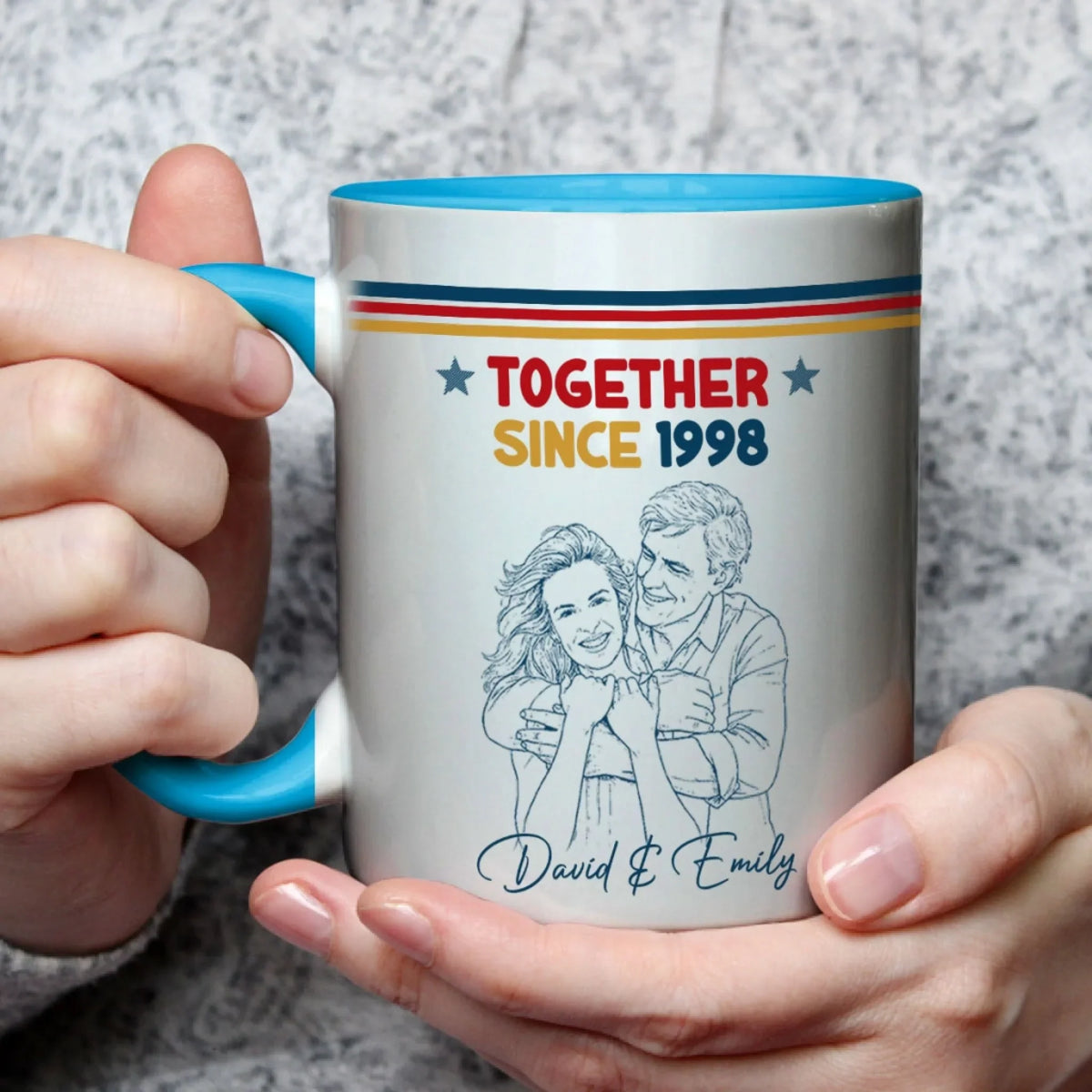 Custom Photo Anniversary Keepsake Gifts For Couple • Together Since Sketch Line Art Retro - Personalized Accent Mug