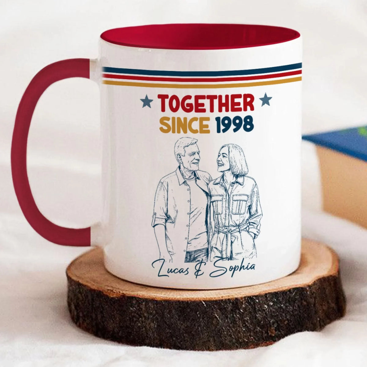 Custom Photo Anniversary Keepsake Gifts For Couple • Together Since Sketch Line Art Retro - Personalized Accent Mug