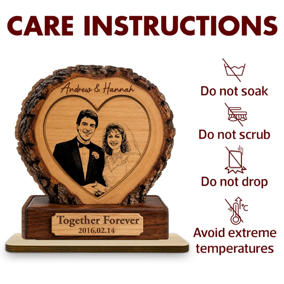 Custom Couple's Decor, Anniversary & Wedding Gift • Happily Ever After - Personalized 2-Layer Wood Plaque With Flat Base