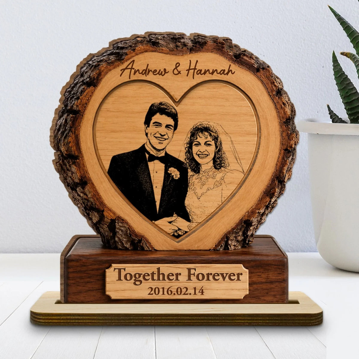 Custom Couple's Decor, Anniversary & Wedding Gift • Happily Ever After - Personalized 2-Layer Wood Plaque With Flat Base