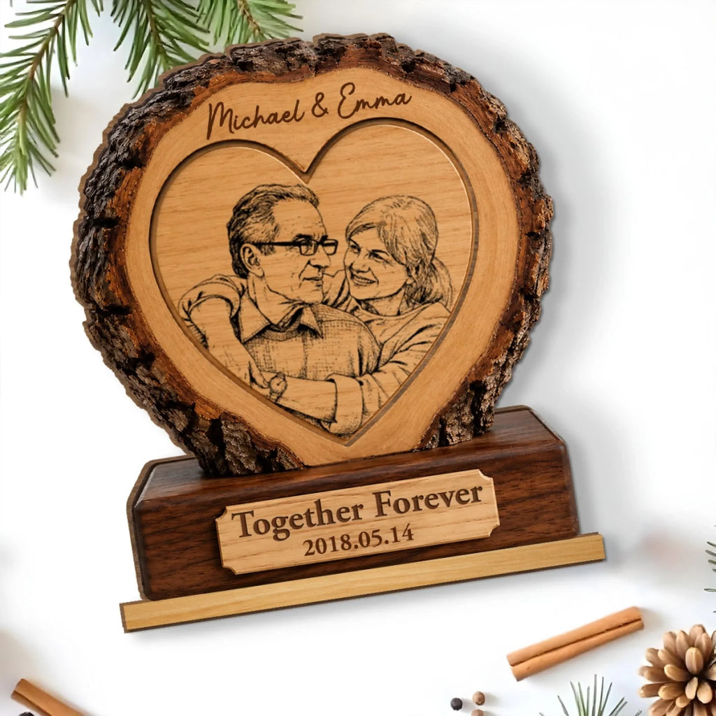 Custom Couple's Decor, Anniversary & Wedding Gift • Happily Ever After - Personalized 2-Layer Wood Plaque With Flat Base