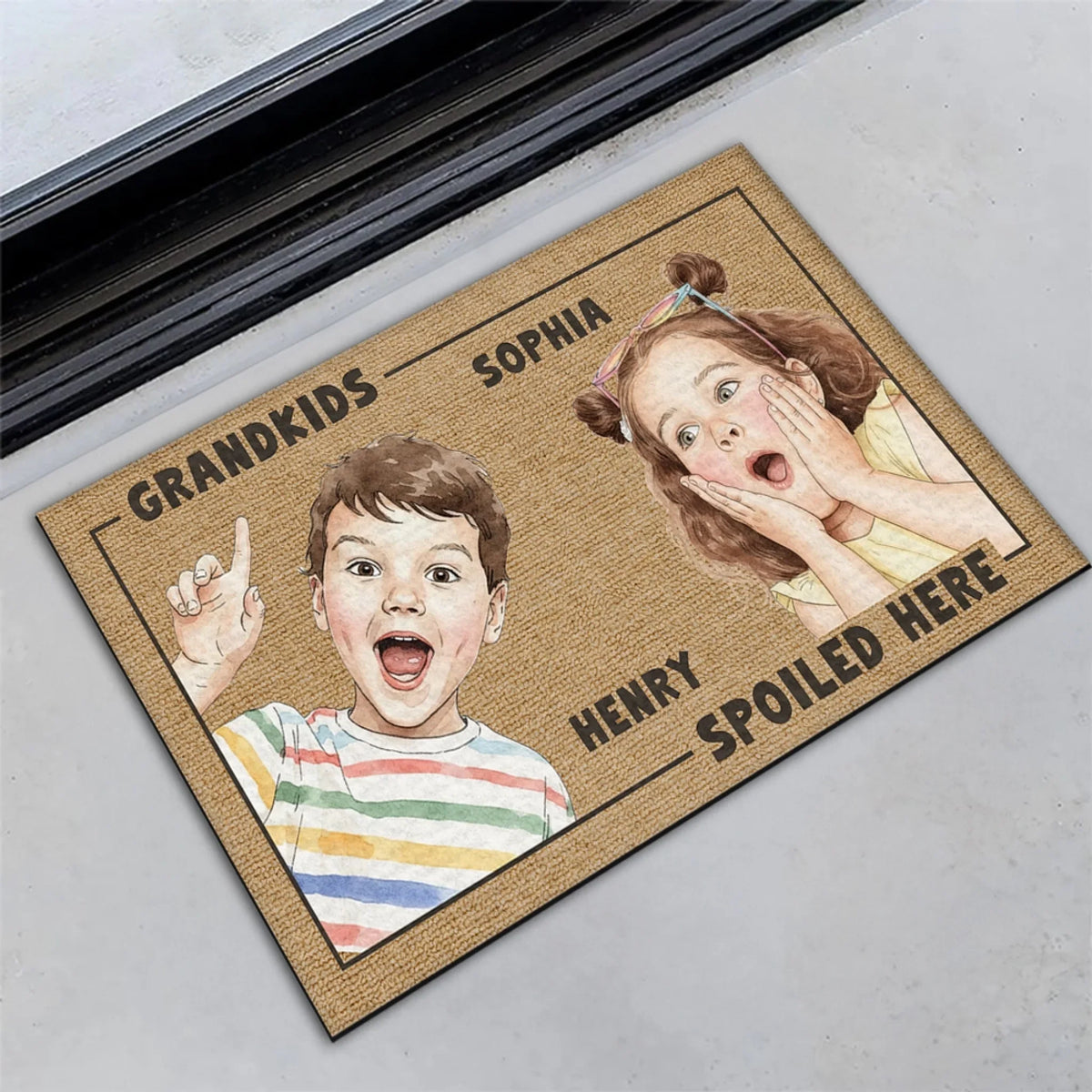 Grandkids Spoiled Here Watercolor - Personalized Doormat
