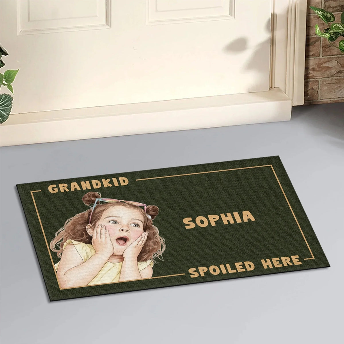 Grandkids Spoiled Here Watercolor - Personalized Doormat