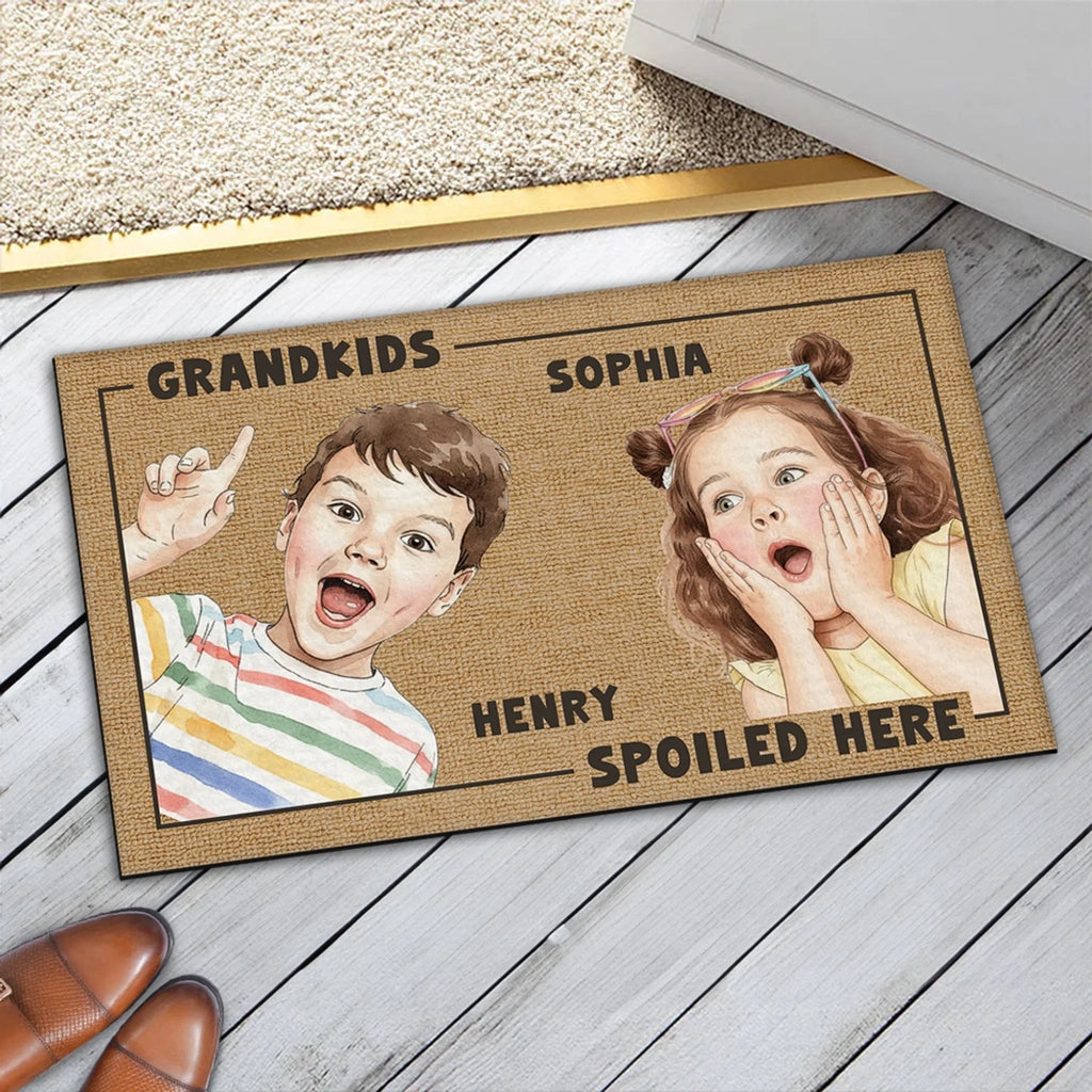 Grandkids Spoiled Here Watercolor - Personalized Doormat