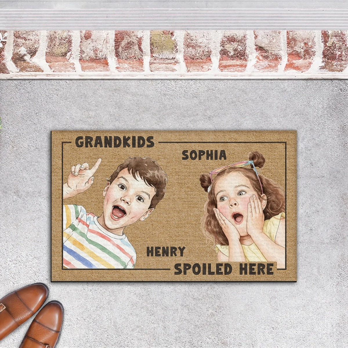 Grandkids Spoiled Here Watercolor - Personalized Doormat