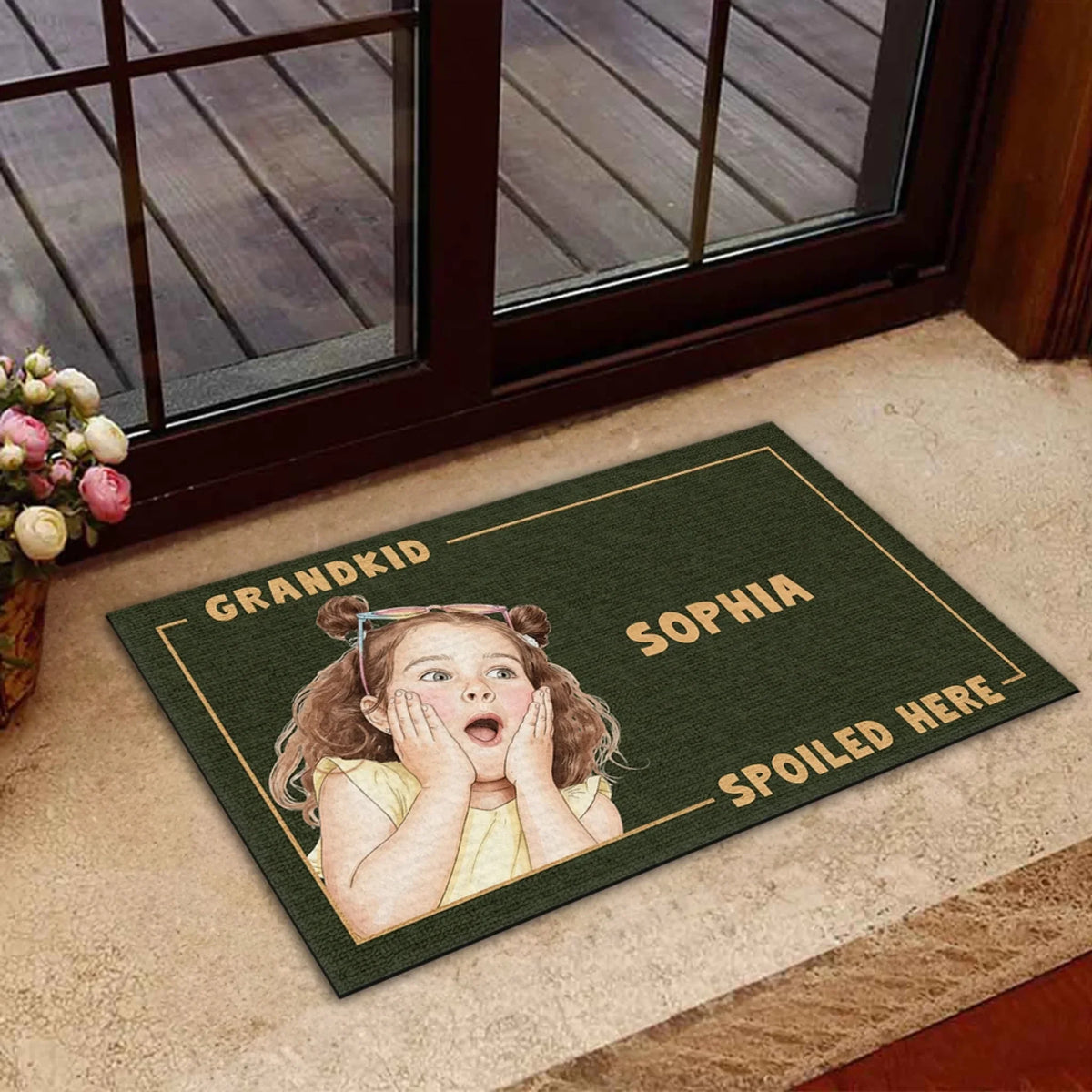 Grandkids Spoiled Here Watercolor - Personalized Doormat