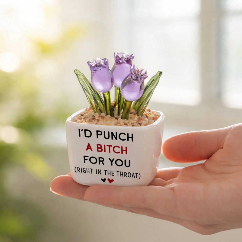 Custom Photo Flower Keepsake, Glass Home Decor Gift for Best Friend • Punch For You Doll Version - Personalized Glass Everlasting Tulips