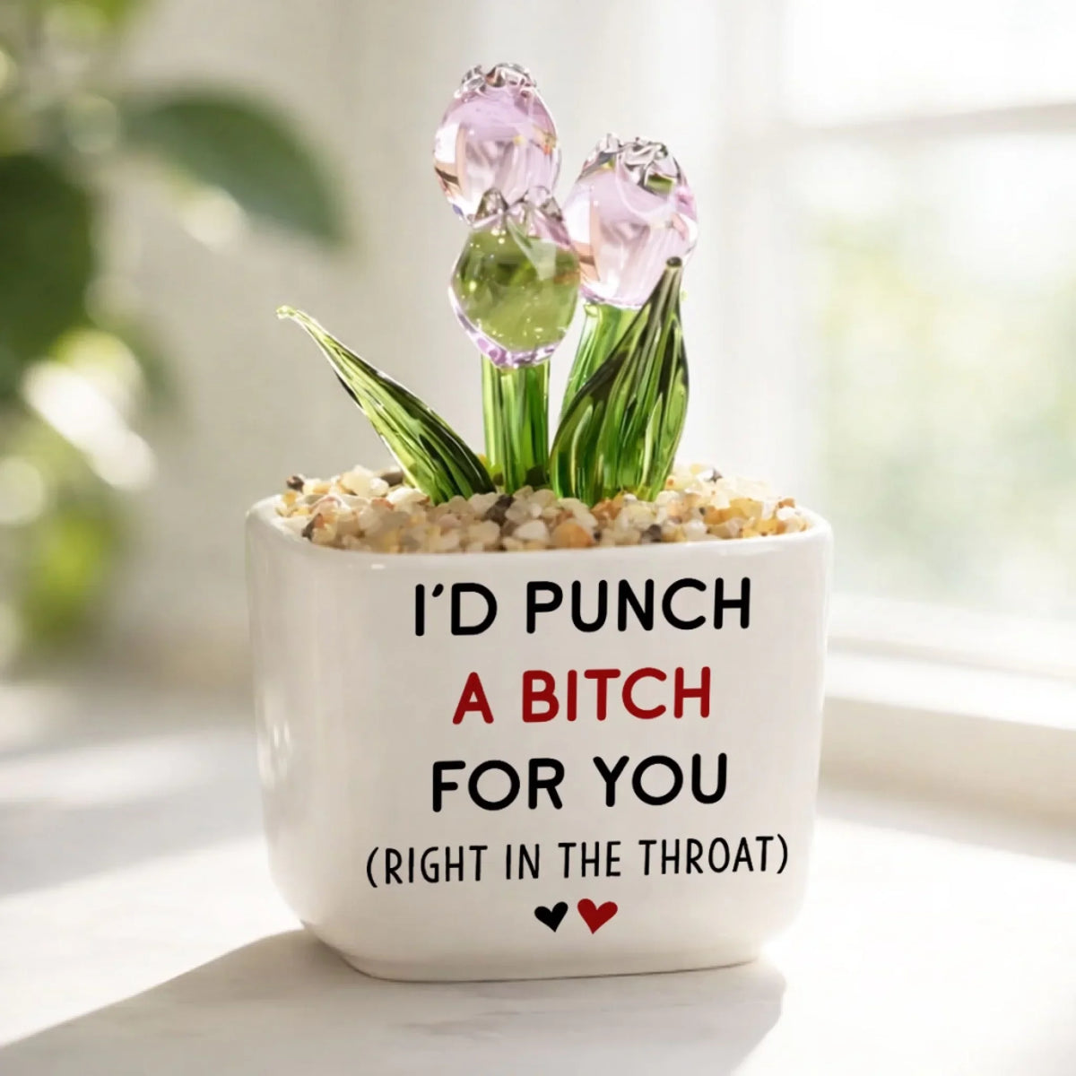 Custom Photo Flower Keepsake, Glass Home Decor Gift for Best Friend • Punch For You Doll Version - Personalized Glass Everlasting Tulips