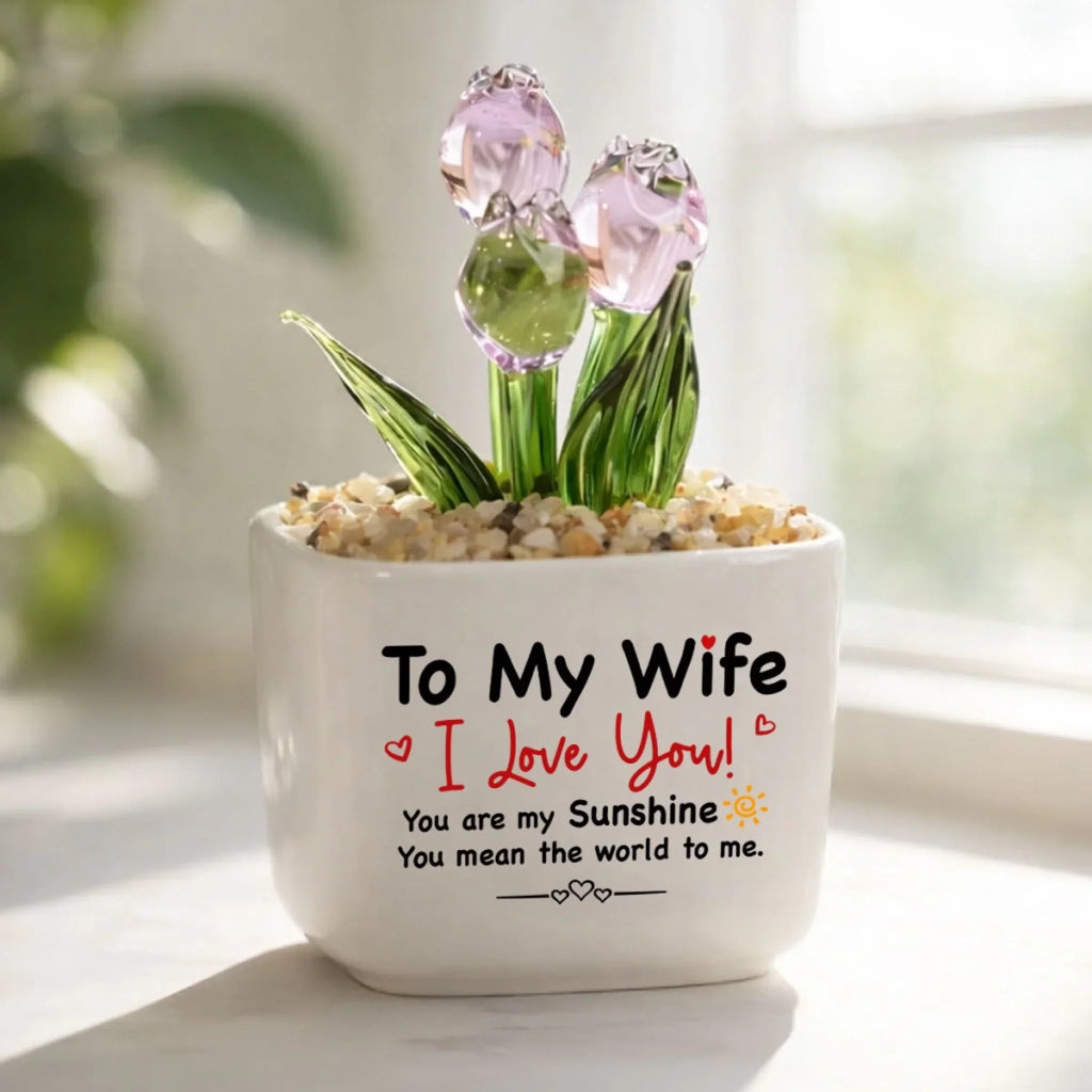 Custom Photo Glass Flower Keepsake, Romantic Anniversary Gift for Wife • My Sunshine - Personalized Glass Everlasting Tulips