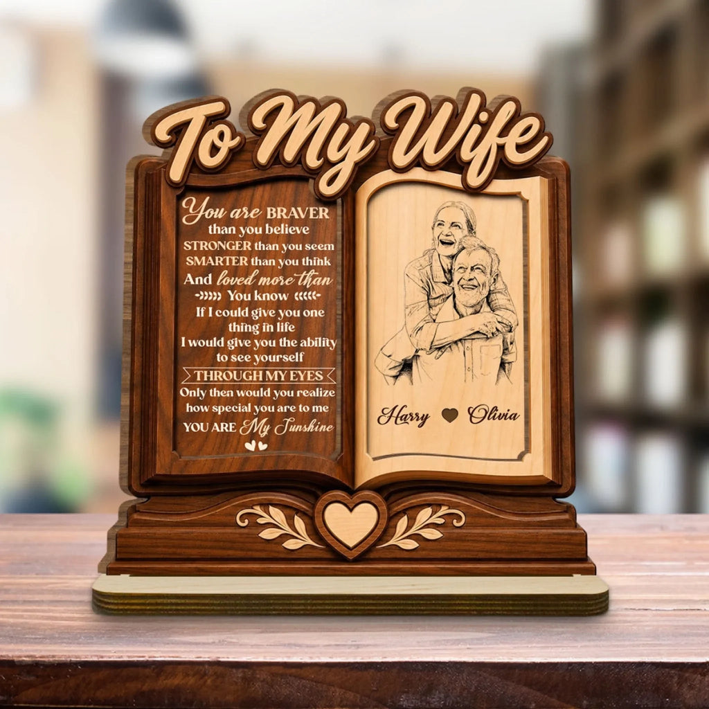 Custom Decor for Wife, Gift for Her • My Sunshine My Lover - Personalized 2-Layer Wood Plaque With Flat Base