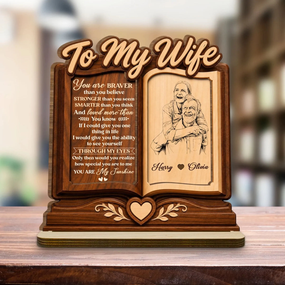 Custom Decor for Wife, Gift for Her • My Sunshine My Lover - Personalized 2-Layer Wood Plaque With Flat Base