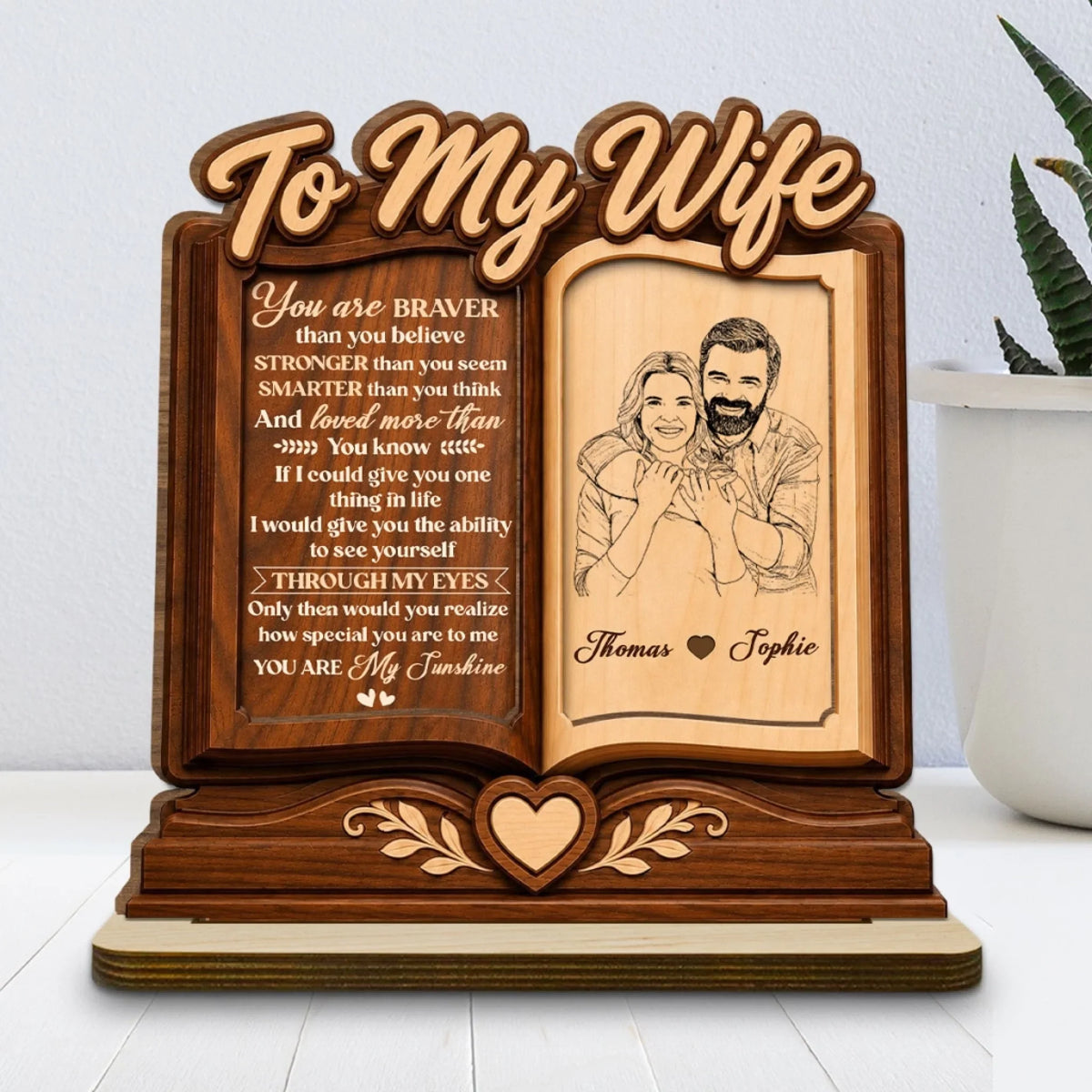 Custom Decor for Wife, Gift for Her • My Sunshine My Lover - Personalized 2-Layer Wood Plaque With Flat Base