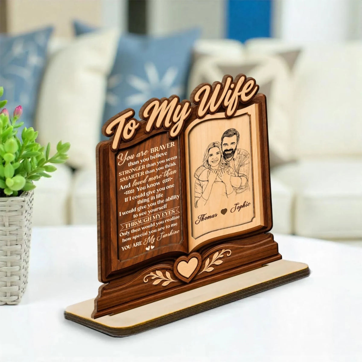 Custom Decor for Wife, Gift for Her • My Sunshine My Lover - Personalized 2-Layer Wood Plaque With Flat Base