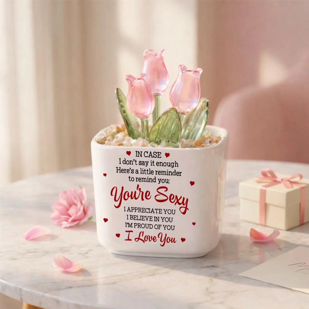 Custom Photo Glass Flower Keepsake, Romantic Anniversary Gift for Wife • My Favorite Human - Personalized Glass Everlasting Tulips