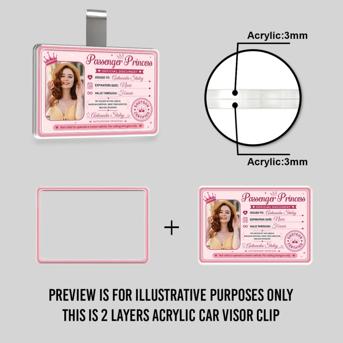 Reserved For Passenger Princess - Personalized Acrylic Car Visor Clip