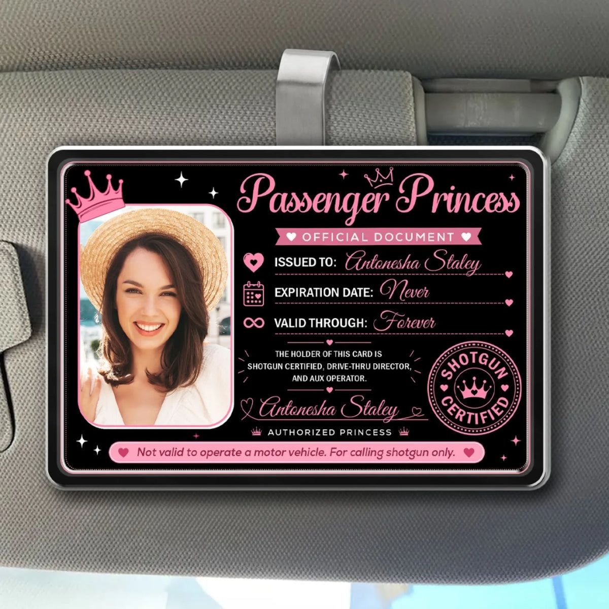 Reserved For Passenger Princess - Personalized Acrylic Car Visor Clip