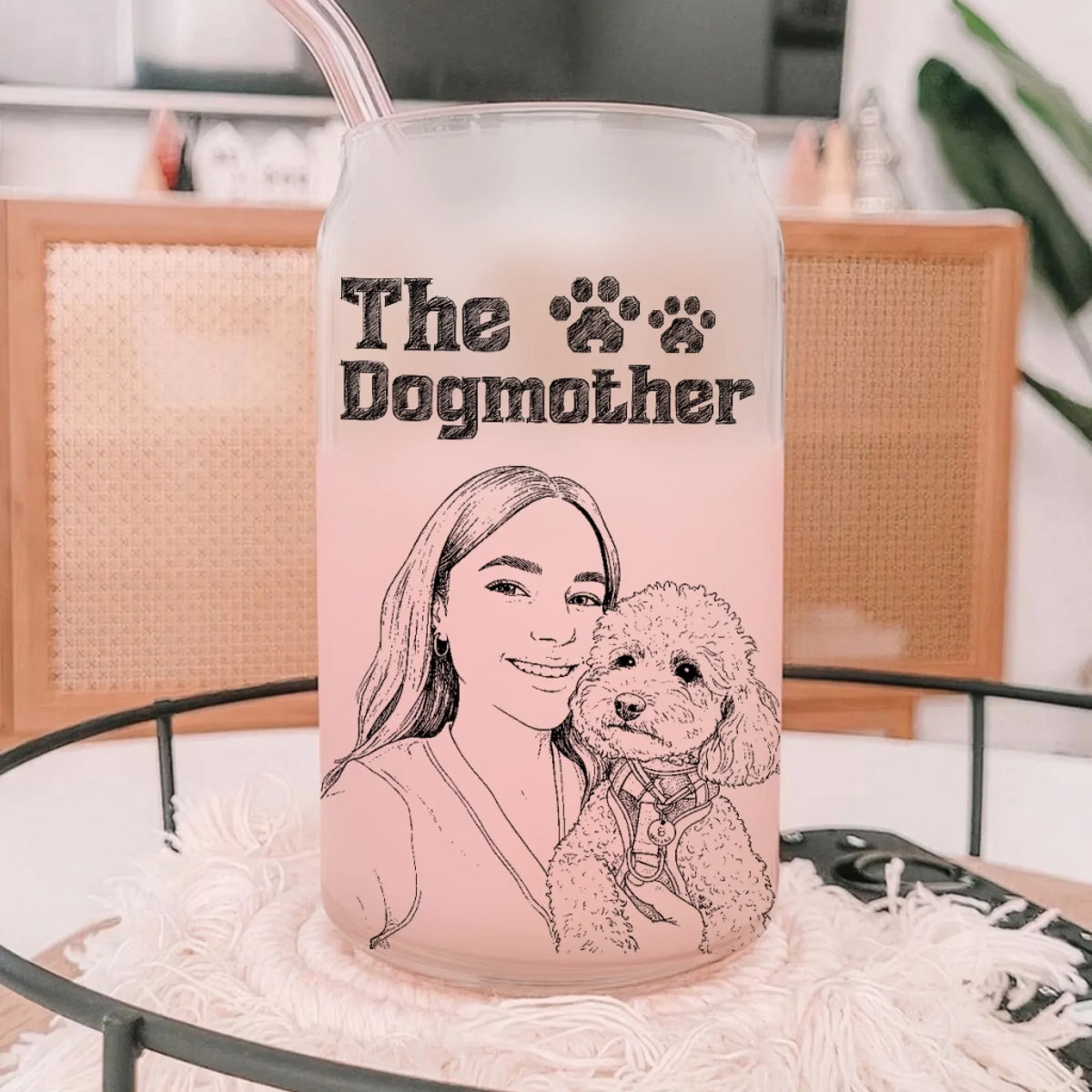 The Dogmother - Personalized Ombre Frosted Glass Can