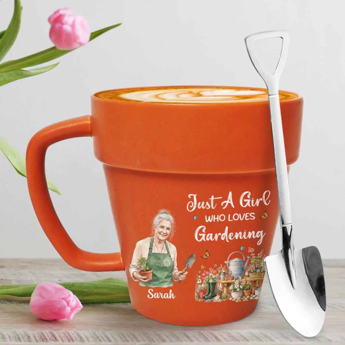 Custom Photo Christmas & Birthday Keepsake Gift • Just A Girl Who Loves Gardening - Personalized Plant Pot Mug