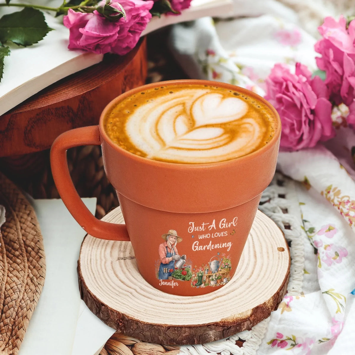 Custom Photo Christmas & Birthday Keepsake Gift • Just A Girl Who Loves Gardening - Personalized Plant Pot Mug