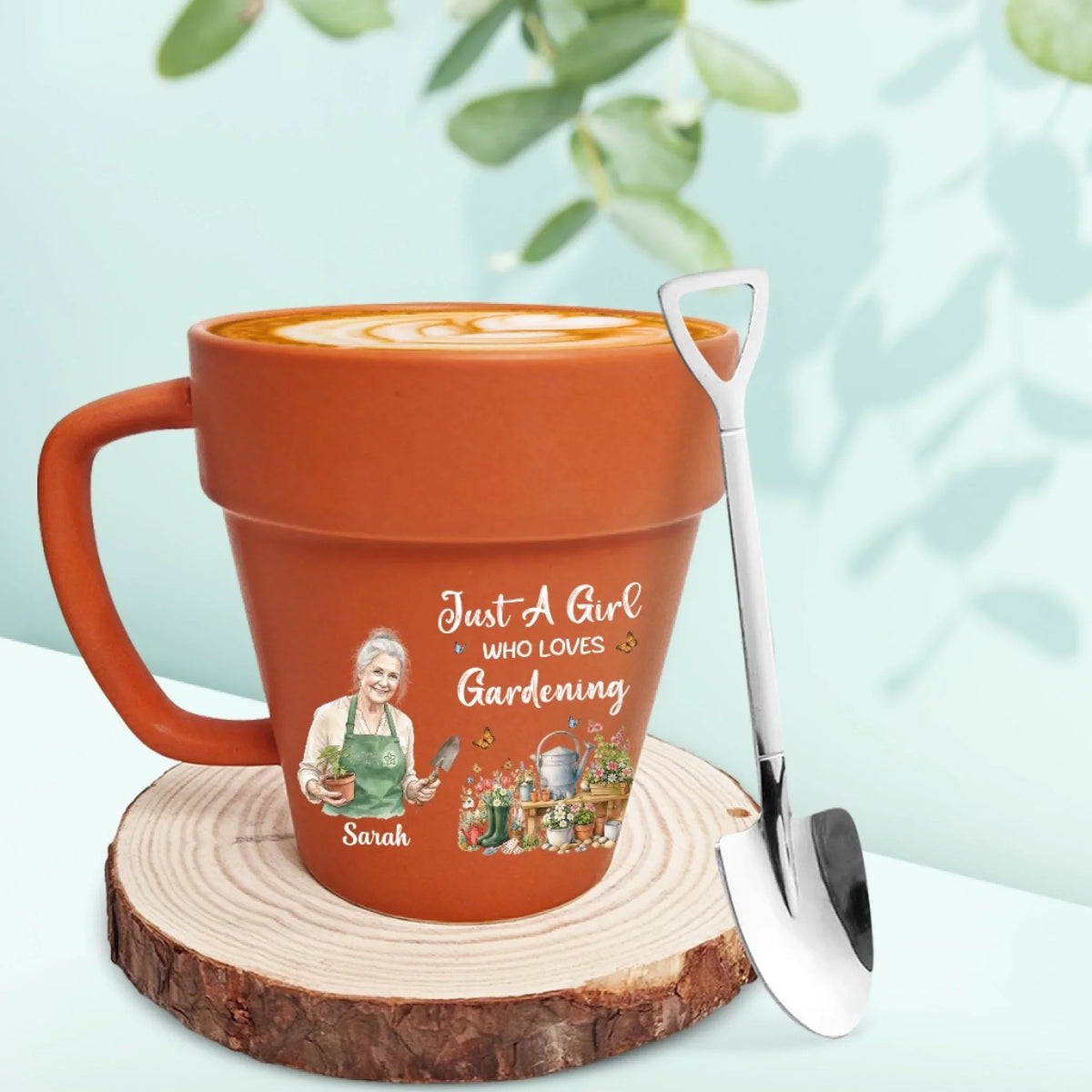 Custom Photo Christmas & Birthday Keepsake Gift • Just A Girl Who Loves Gardening - Personalized Plant Pot Mug