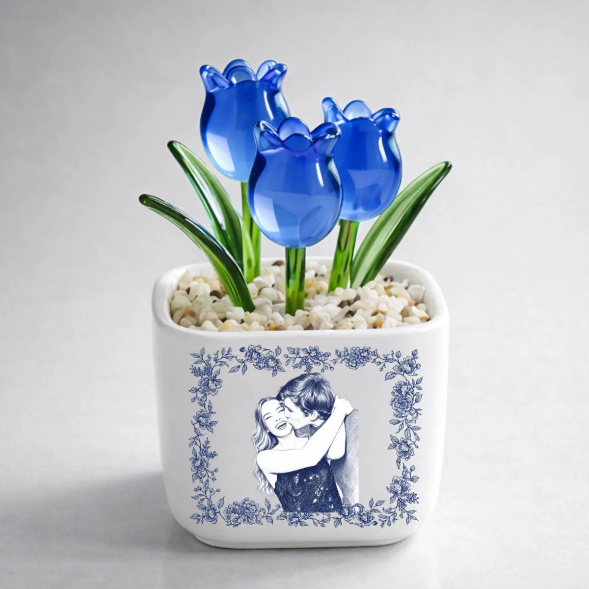 Custom Photo Glass Flower Keepsake, Romantic Anniversary Gift for Wife • Vintage Couple Photo 2 - Personalized Glass Everlasting Tulips