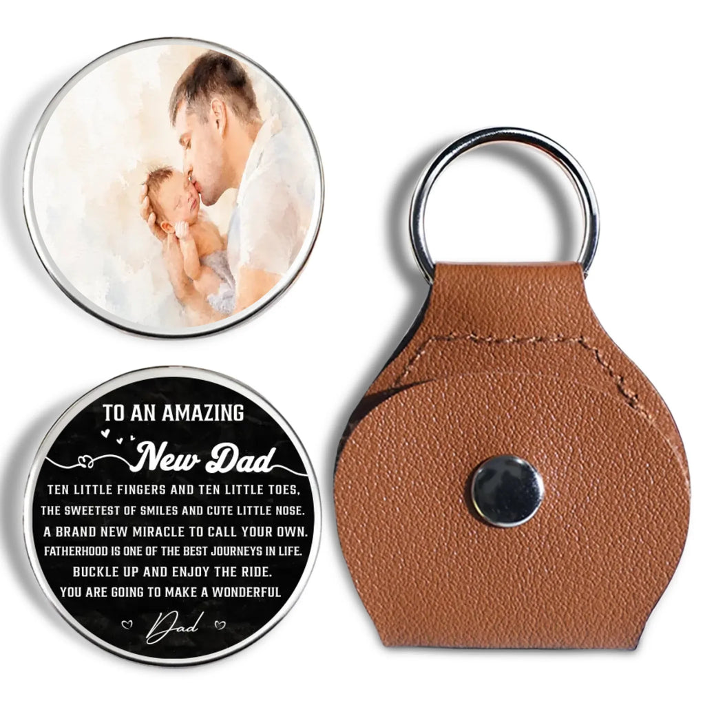 Custom Photo Coin Keychain for Husband, Couple Anniversary Valentine's Day Gifts • An Amazing New Dad - Personalized Pocket Hug