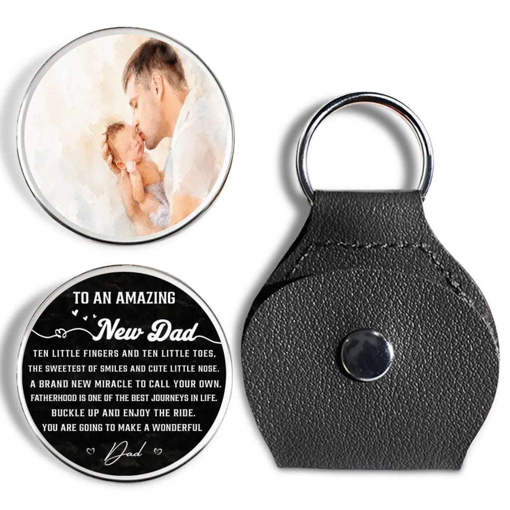 Custom Photo Coin Keychain for Husband, Couple Anniversary Valentine's Day Gifts • An Amazing New Dad - Personalized Pocket Hug