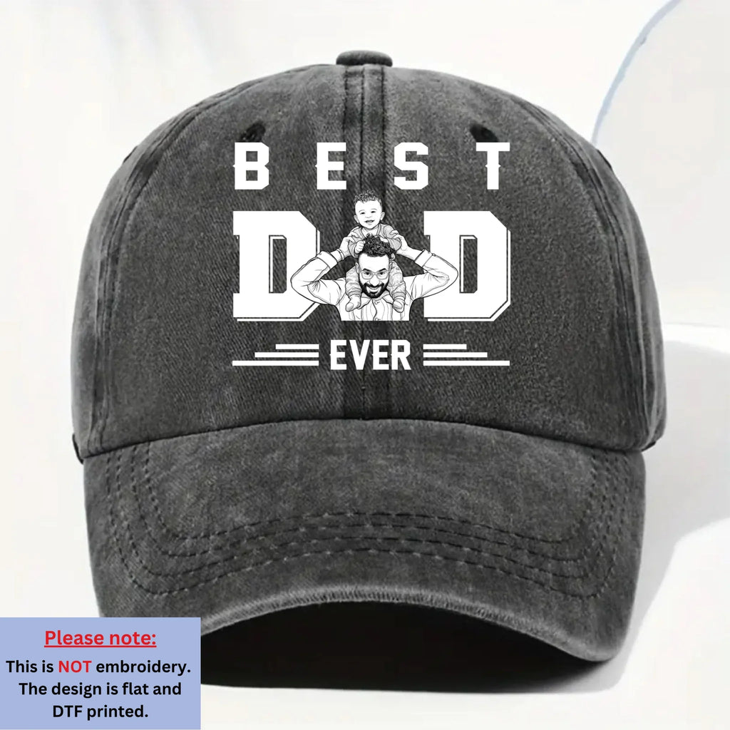 Custom Father's Day Christmas Birthday Gifts for Dad • Best Father Ever - Personalized Vintage Washed Denim Cap