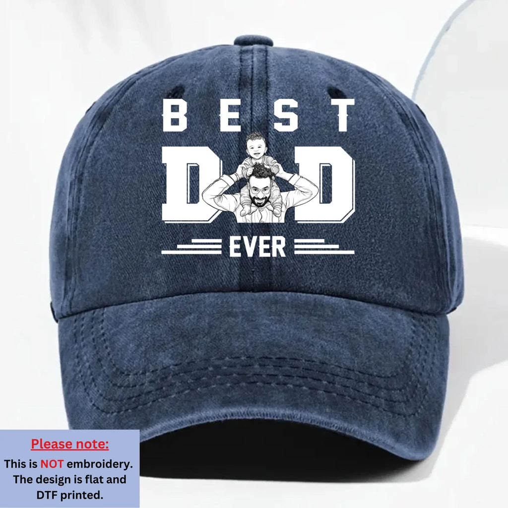 Custom Father's Day Christmas Birthday Gifts for Dad • Best Father Ever - Personalized Vintage Washed Denim Cap