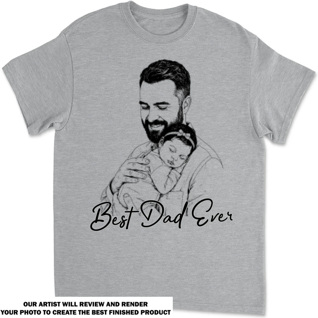 Custom Photo Sketch Line Art Father's Day, Special Gift for Dad & Grandpa • Pencil Sketch Best Dad Grandpa Ever - Personalized Shirt