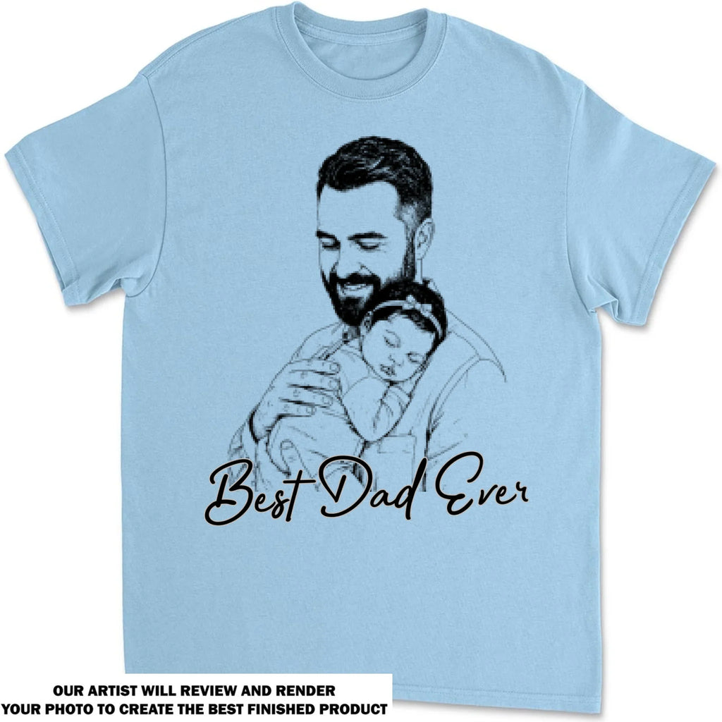 Custom Photo Sketch Line Art Father's Day, Special Gift for Dad & Grandpa • Pencil Sketch Best Dad Grandpa Ever - Personalized Shirt
