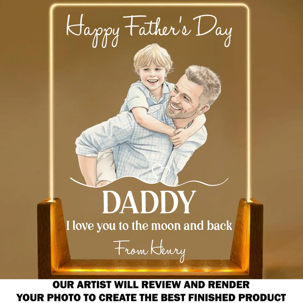 Custom Photo Father's Day Gift for Dad Grandpa • Love You To The Moon Daddy - Personalized Night Light