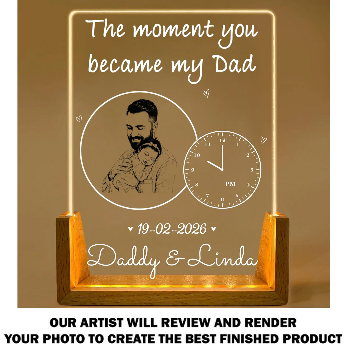 Custom Photo First Father's Day Gift for New Dads • Daddy From That Moment - Personalized Plaque With Walnut Base