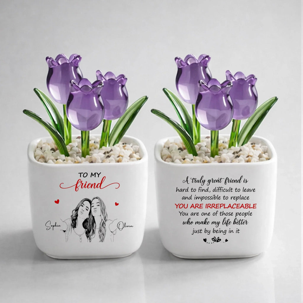 Custom Photo Sketch Line Art Flower Keepsake, Glass Home Decor Gift for Best Friend • Truly Great Friend - Personalized Glass Everlasting Tulips