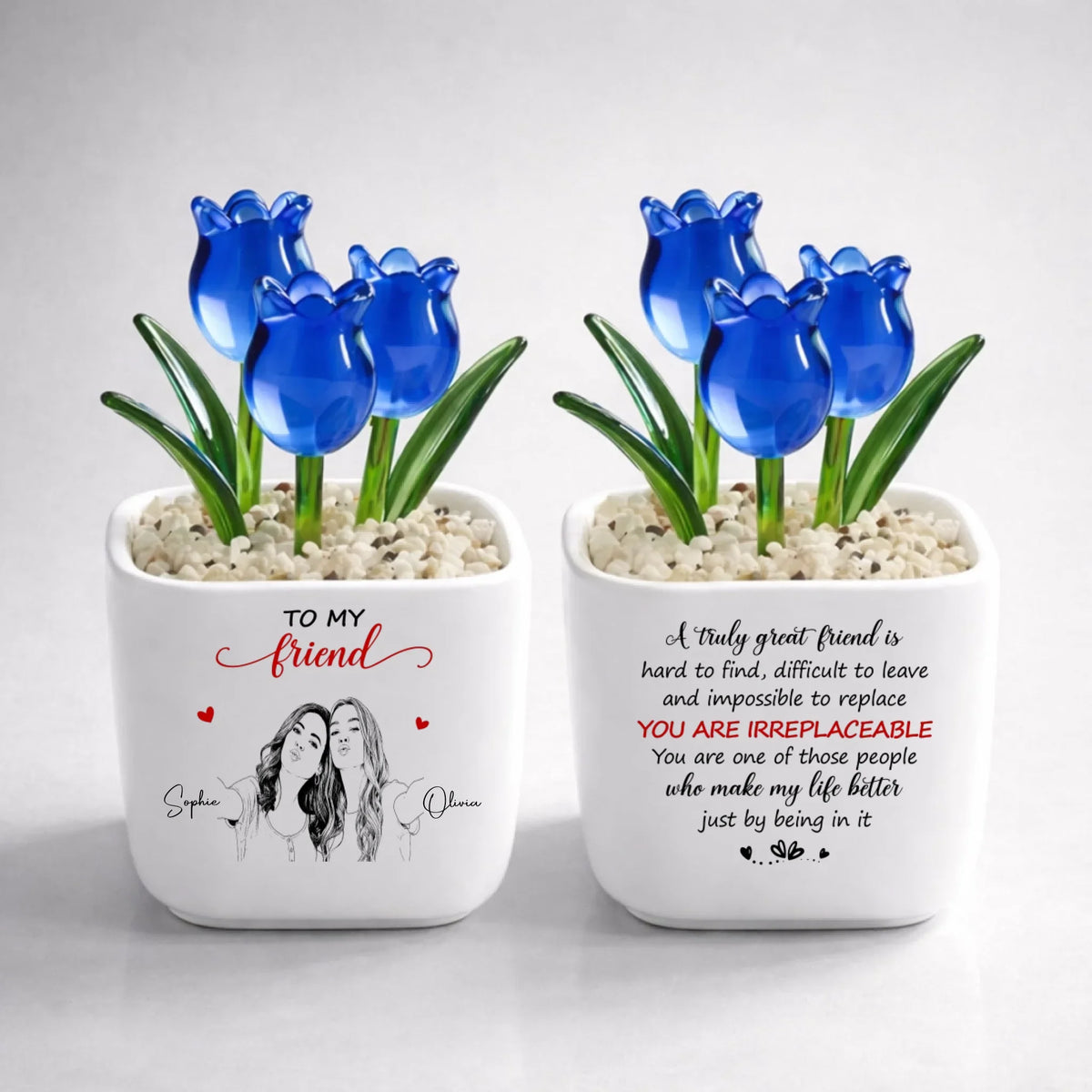 Custom Photo Sketch Line Art Flower Keepsake, Glass Home Decor Gift for Best Friend • Truly Great Friend - Personalized Glass Everlasting Tulips