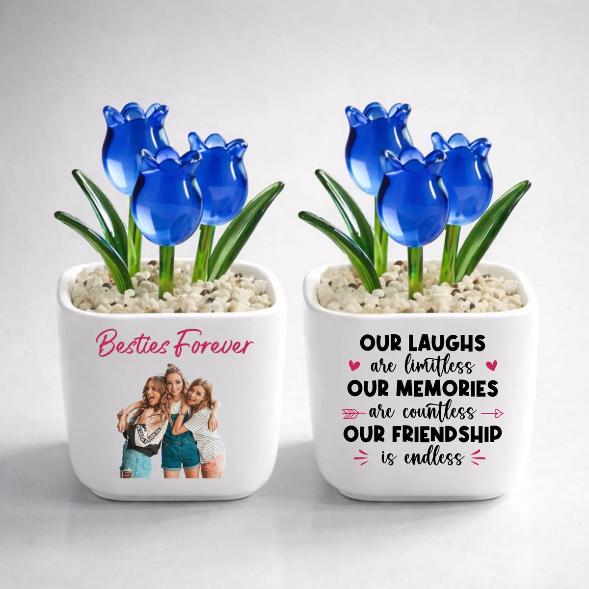 Custom Photo Flower Keepsake, Glass Home Decor Gift for Best Friend • Soul Sisters - Personalized Glass Everlasting Tulips