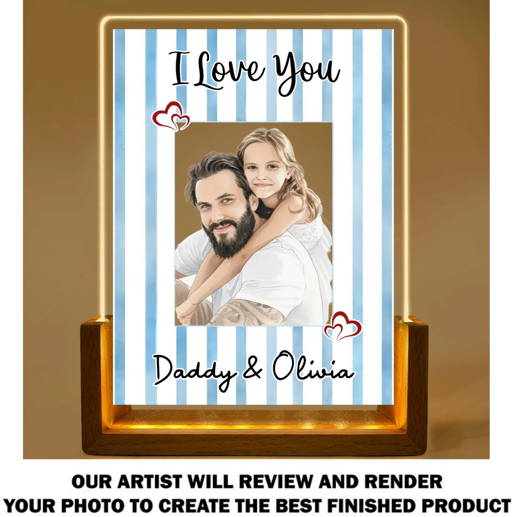 Custom Photo Father's Day Gift for Dad Grandpa • Me and Daddy Portrait Watercolor - Personalized Plaque With Walnut Base