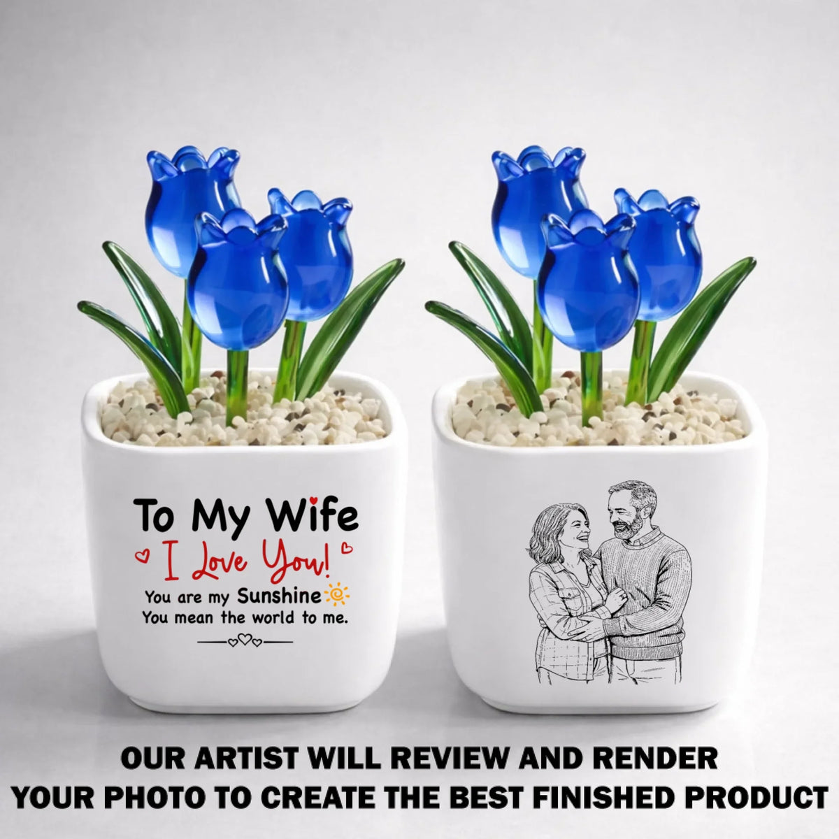 Custom Photo Glass Flower Keepsake, Romantic Anniversary Gift for Wife • My Sunshine - Personalized Glass Everlasting Tulips