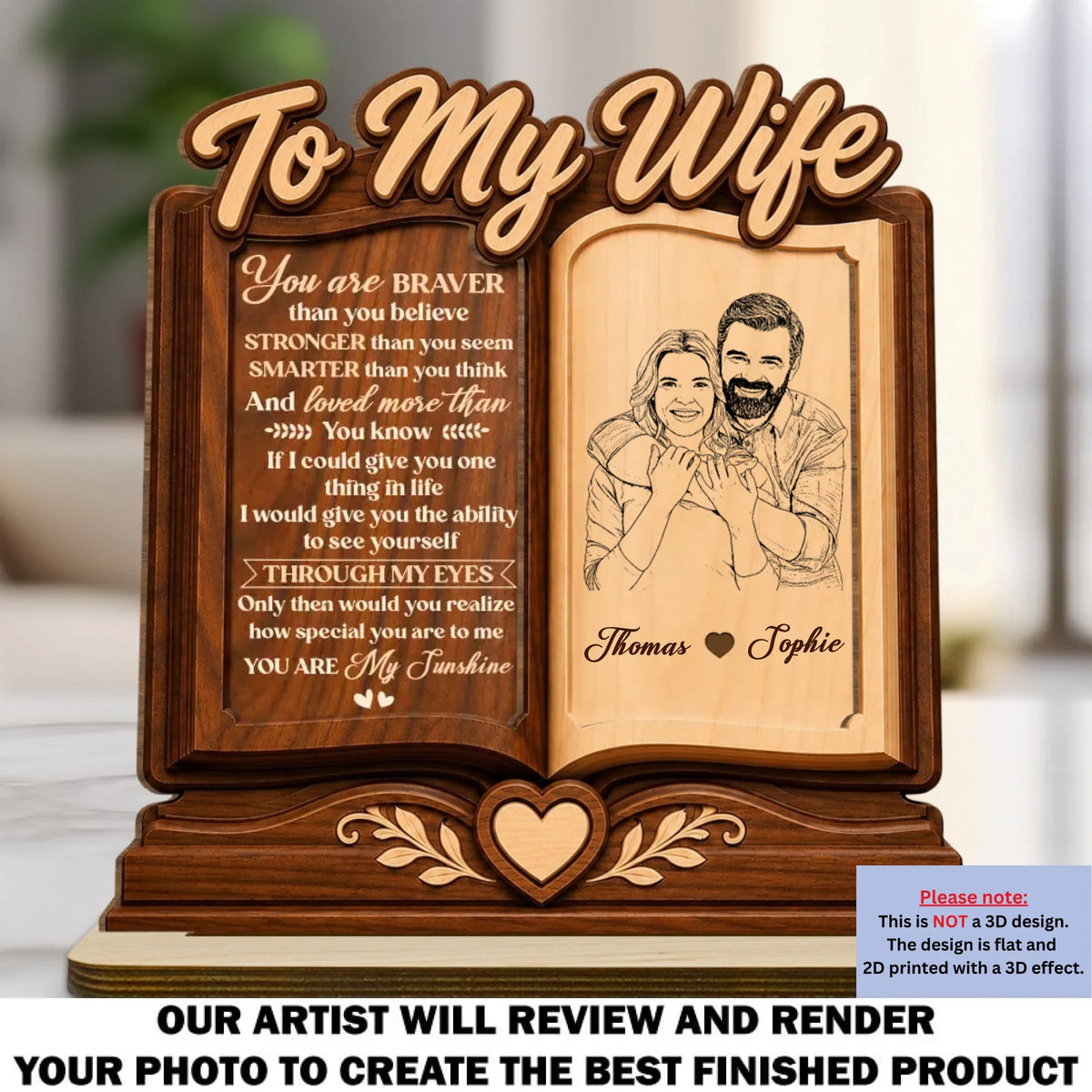 Custom Decor for Wife, Gift for Her • My Sunshine My Lover - Personalized 2-Layer Wood Plaque With Flat Base