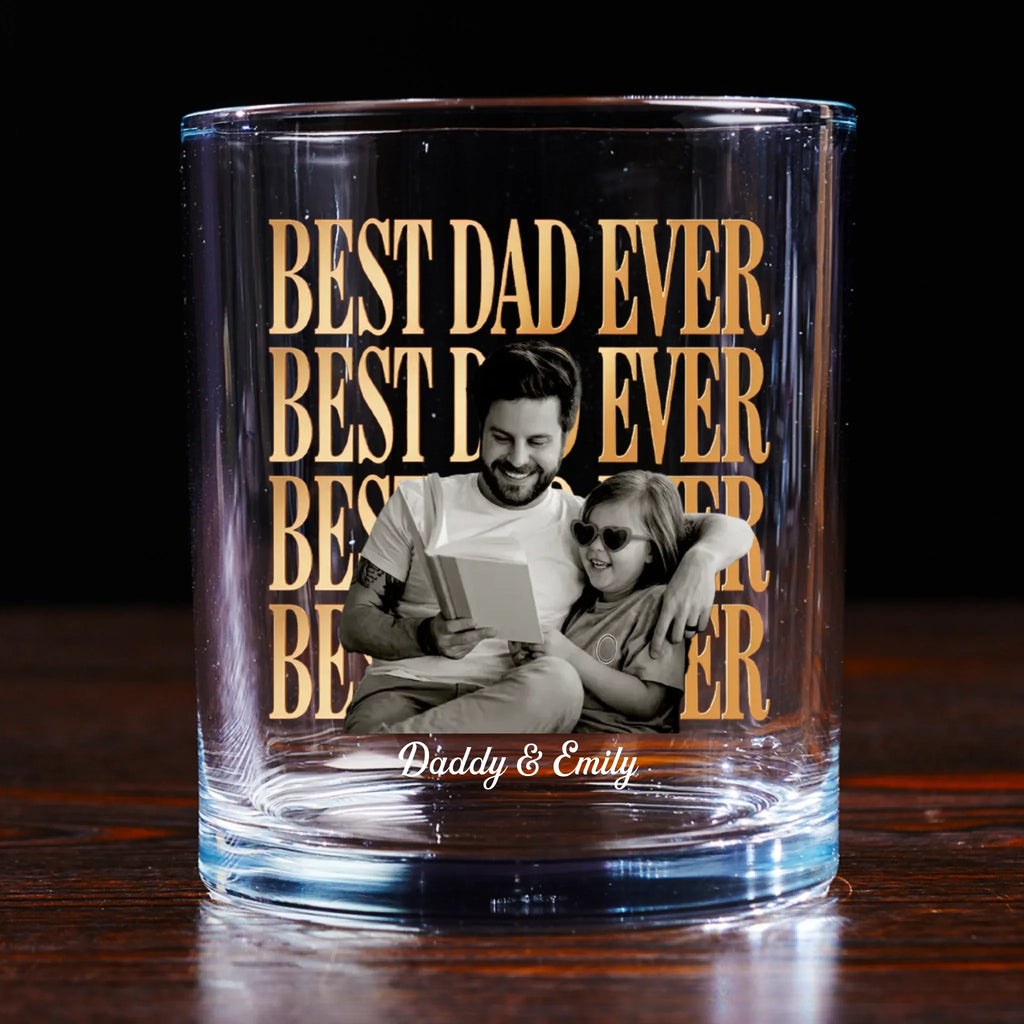 Custom Photo Father's Day Birthday Gifts for Husband • Dad And Kid Minimalist - Personalized Whiskey Glass
