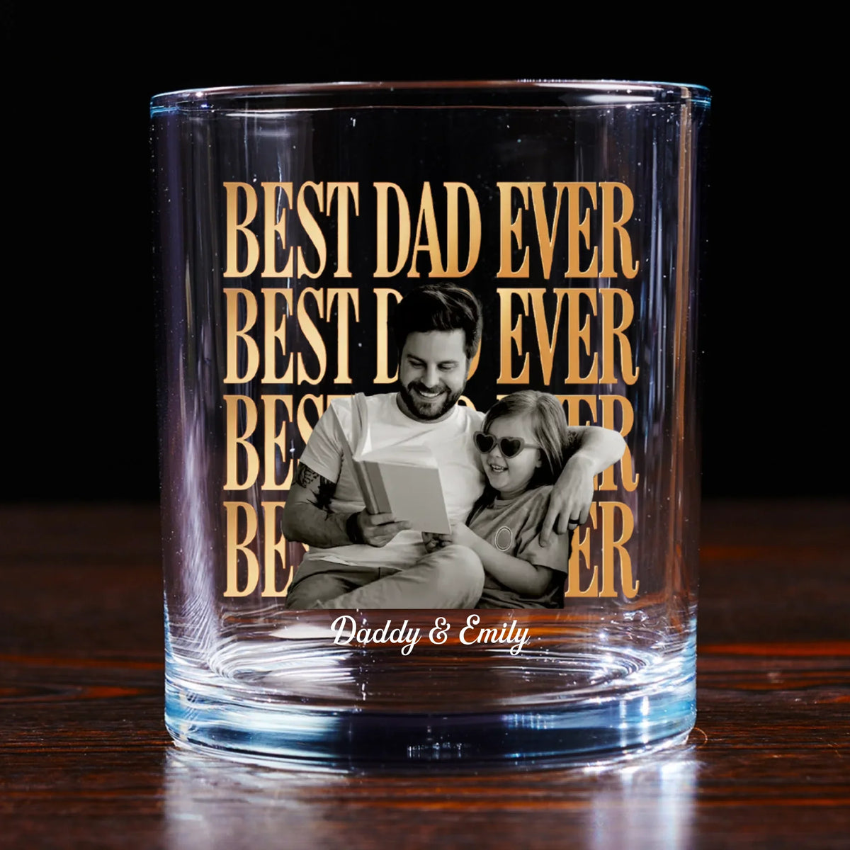 Custom Photo Father's Day Birthday Gifts for Husband • Dad And Kid Minimalist - Personalized Whiskey Glass