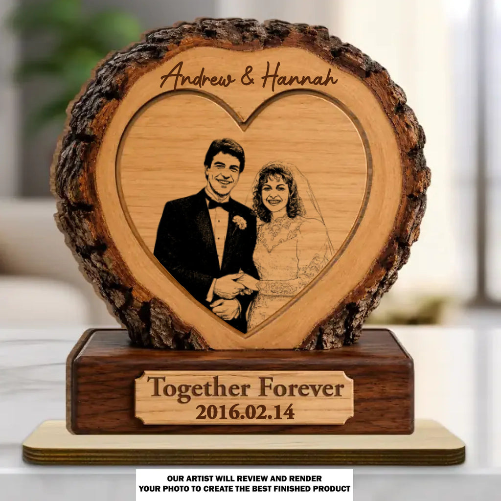 Custom Couple's Decor, Anniversary & Wedding Gift • Happily Ever After - Personalized 2-Layer Wood Plaque With Flat Base