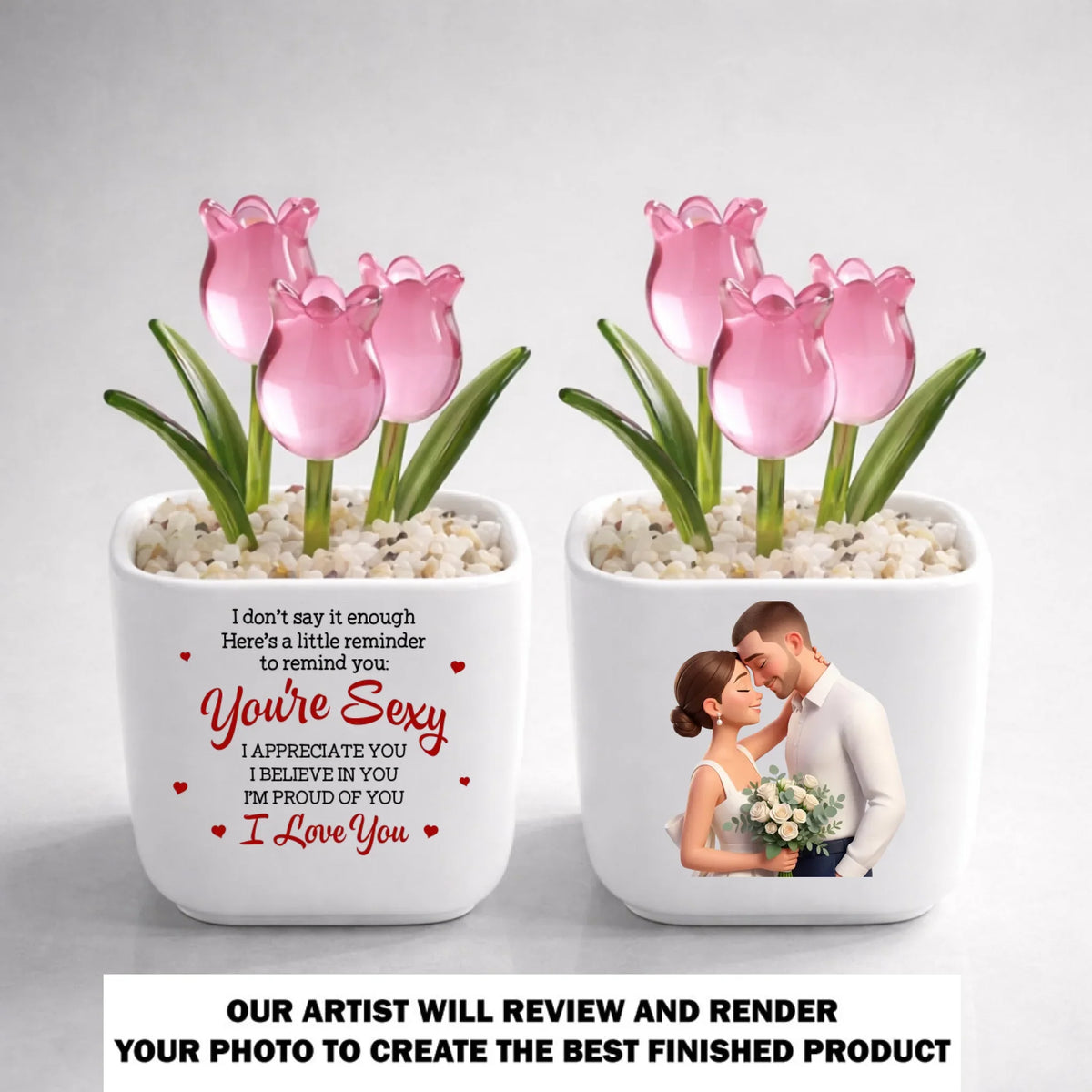 Custom Photo Glass Flower Keepsake, Romantic Anniversary Gift for Wife • My Favorite Human - Personalized Glass Everlasting Tulips