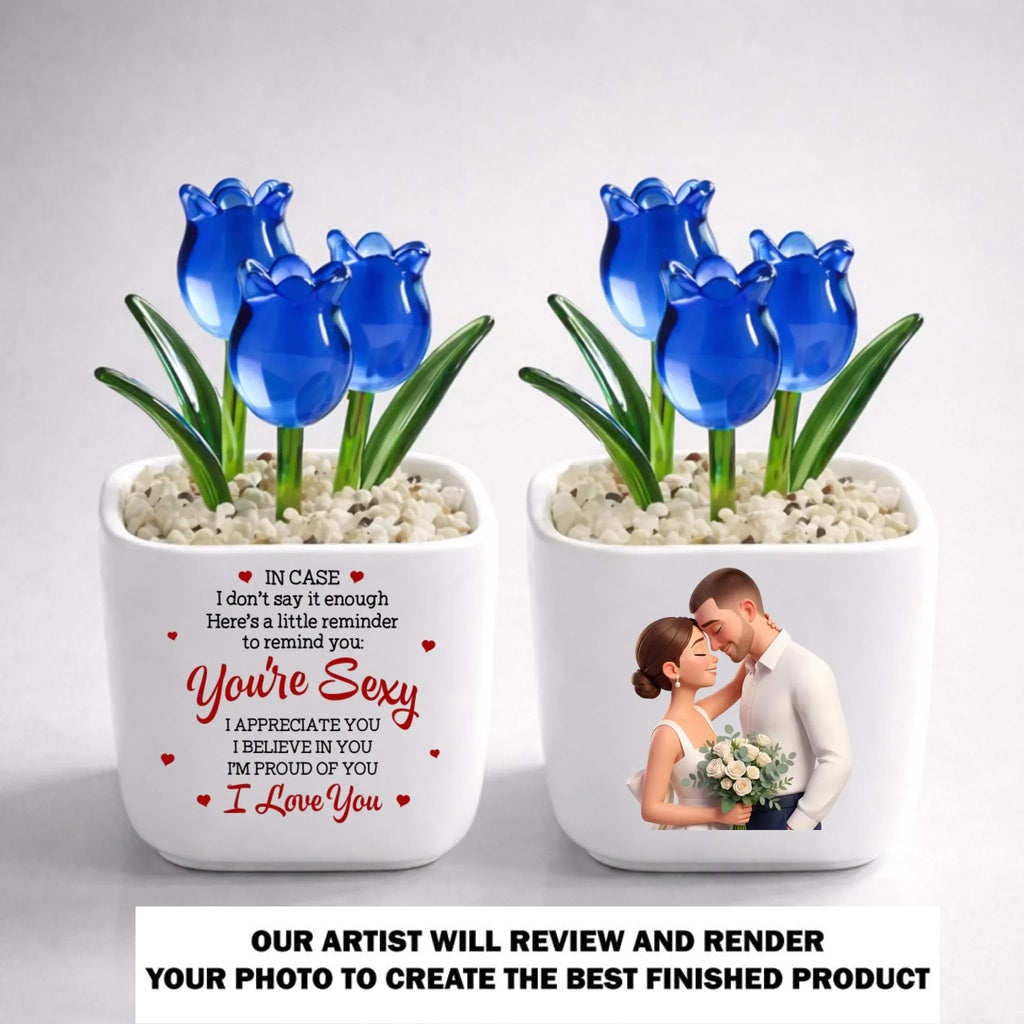 Custom Photo Glass Flower Keepsake, Romantic Anniversary Gift for Wife • My Favorite Human - Personalized Glass Everlasting Tulips
