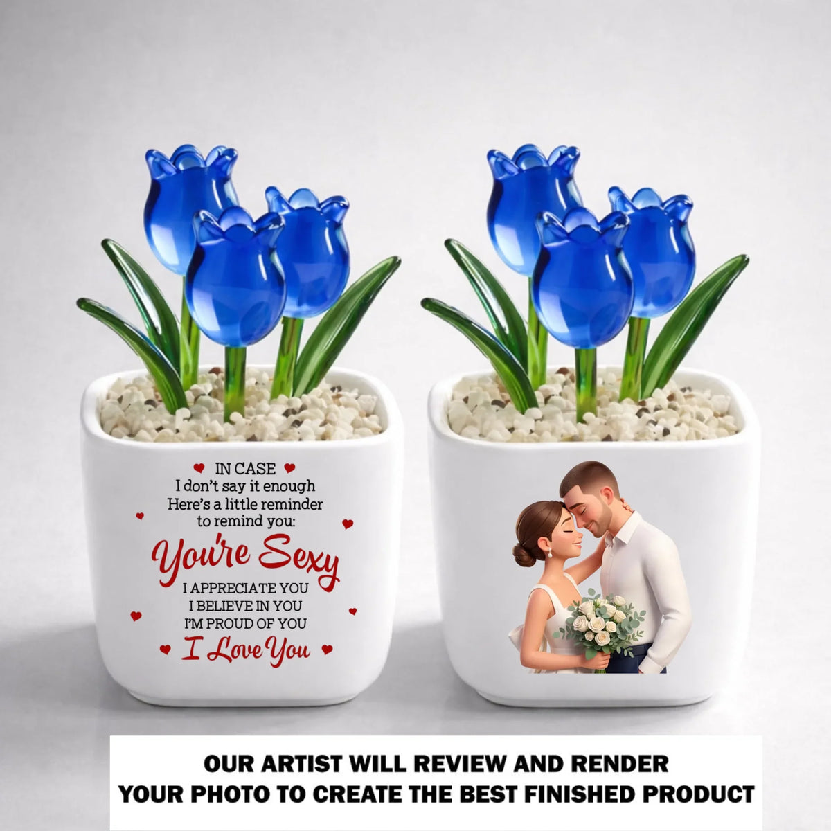 Custom Photo Glass Flower Keepsake, Romantic Anniversary Gift for Wife • My Favorite Human - Personalized Glass Everlasting Tulips