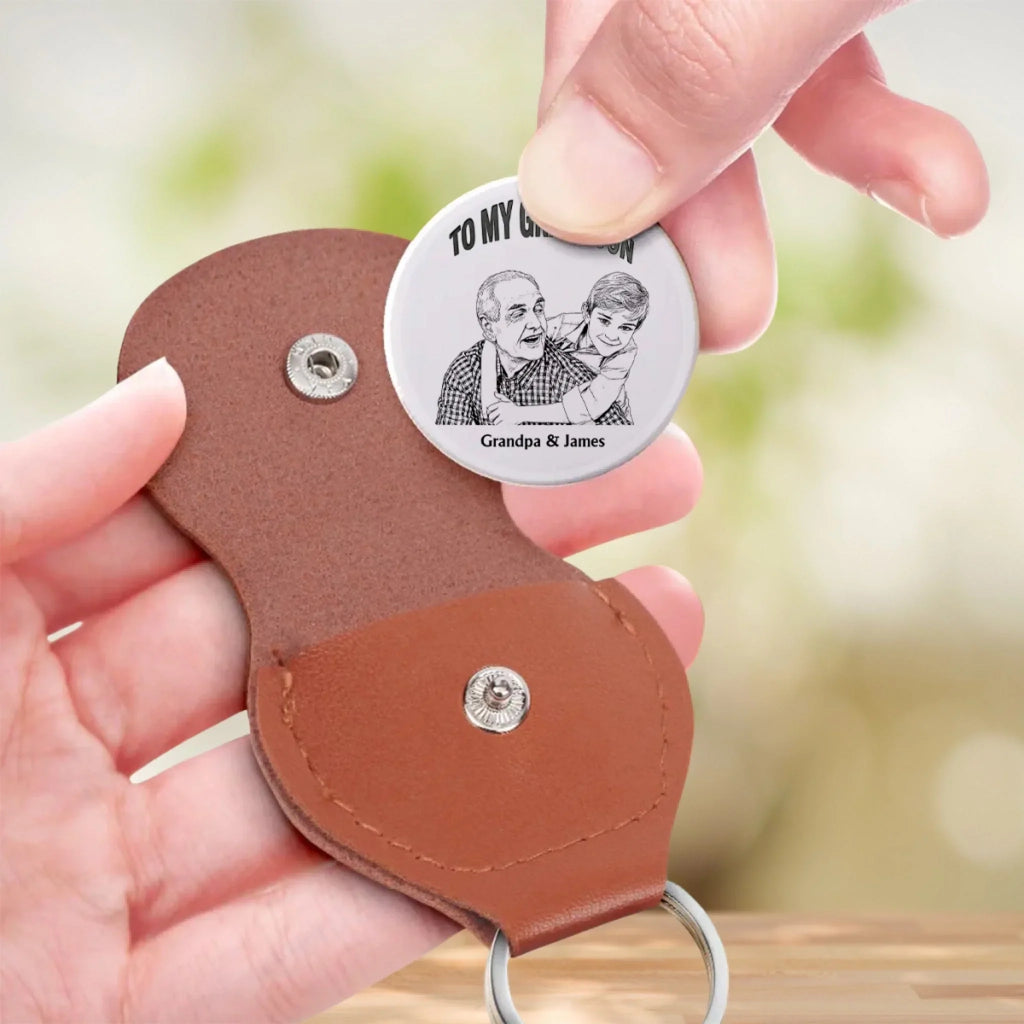 Custom Sketch Line Art Coin Keychain For Grandson Nephew, Family Keepsake • To My Grandson Pride And Joy - Personalized Pocket Hug